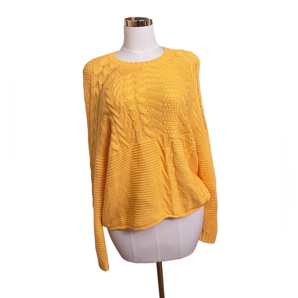 Cozy Bright Yellow Knit Crewneck Long Sleeve Sweater